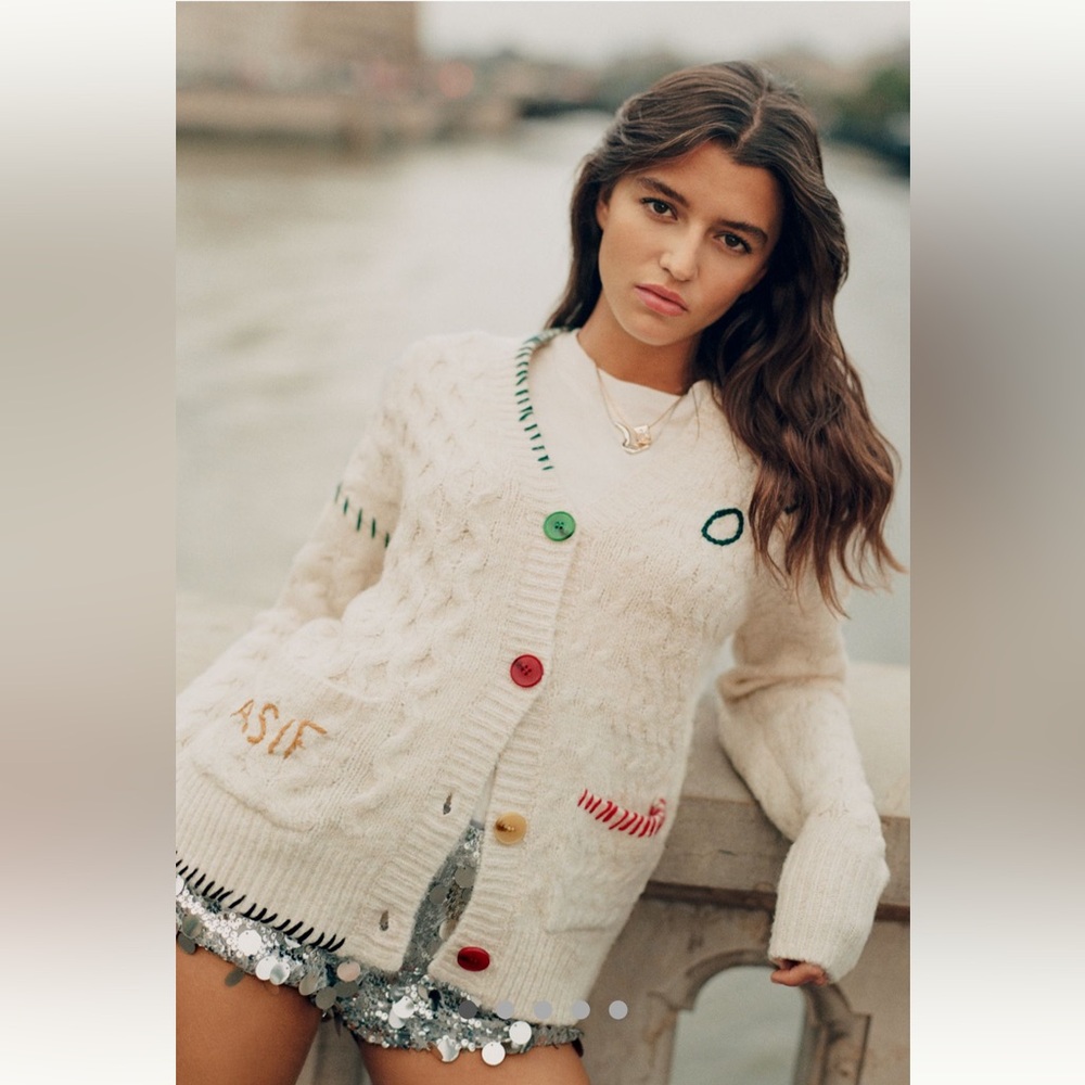 Anthropologie Cream Cable-Knit Cardigan